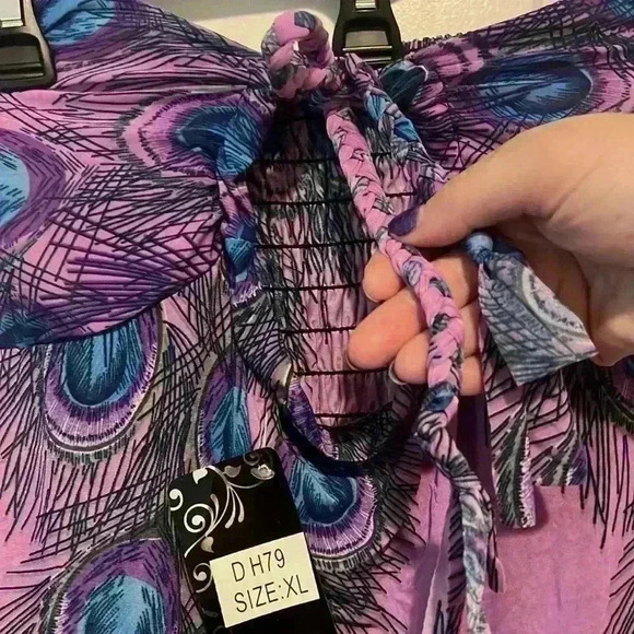 Global Fashion Inc size XL Keyhole Peacock Sundress Maxi Dress Juniors 🦚 NWT - Picture 3 of 8